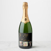 70歳の誕生日フォトブラック金ゴールド応援 スパークリングワインラベル (正面)