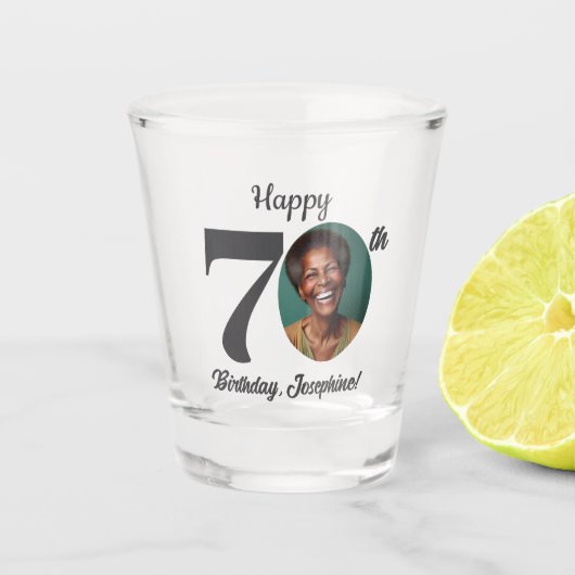 70歳の誕生日フォト ショットグラス (正面)