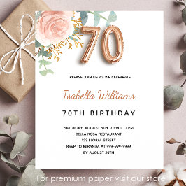 70歳の誕生日フローラバラ金ゴールドの招待 チラシ