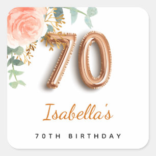 70歳の誕生日フローラバラ金ゴールドユーカリ・モノグラム スクエアシール