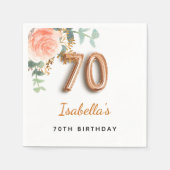 70歳の誕生日フローラバラ金ゴールドユーカリ・モノグラム スタンダードカクテルナプキン (正面)