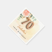 70歳の誕生日フローラバラ金ゴールドユーカリ・モノグラム スタンダードカクテルナプキン (角)