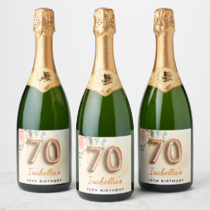 70歳の誕生日フローラバラ金ゴールドユーカリ・モノグラム スパークリングワインラベル