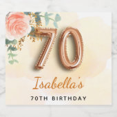 70歳の誕生日フローラバラ金ゴールドユーカリ・モノグラム スパークリングワインラベル (シングルラベル)