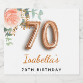 70歳の誕生日フローラバラ金ゴールドユーカリ・モノグラム スパークリングワインラベル (シングルラベル)