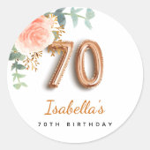 70歳の誕生日フローラバラ金ゴールドユーカリ・モノグラム ラウンドシール (正面)