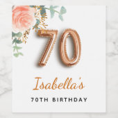 70歳の誕生日フローラバラ金ゴールドユーカリ・モノグラム ワインラベル (シングルラベル)