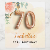 70歳の誕生日フローラバラ金ゴールドユーカリ・モノグラム ワインラベル (シングルラベル)