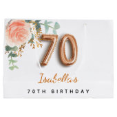 70歳の誕生日フローラバラ金ゴールドユーカリ ラージペーパーバッグ (裏面)