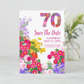 70歳の誕生日フローラモダン日付カードを保存 セーブザデート (スタンド正面)