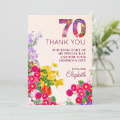 70歳の誕生日フローラモダン70歳のパーティー サンキューカード (スタンド正面)