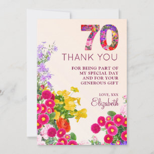 70歳の誕生日フローラモダン70歳のパーティー サンキューカード