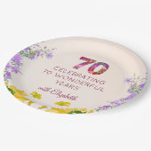 70歳の誕生日フローラモダン70歳のパーティー ペーパープレート (アングル)