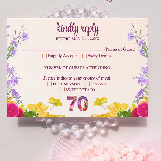70歳の誕生日フローラモダン70歳のパーティー 出欠カード