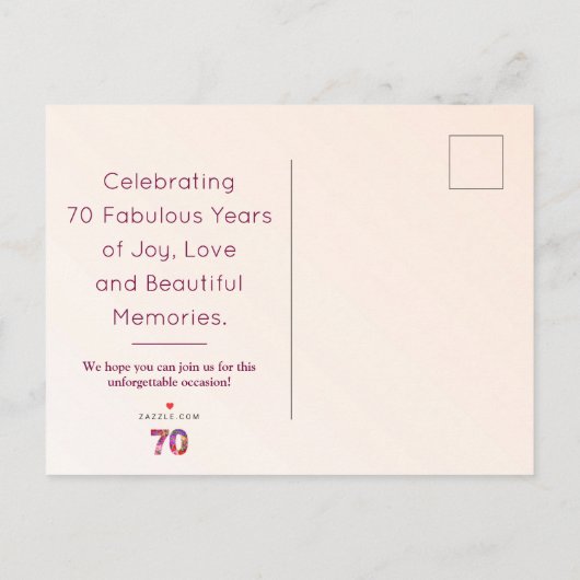 70歳の誕生日フローラモダン70歳のパーティー 案内ポストカード (裏面)