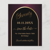 70歳の誕生日ブラックブルゴーニュは日付カードを保存 (正面)