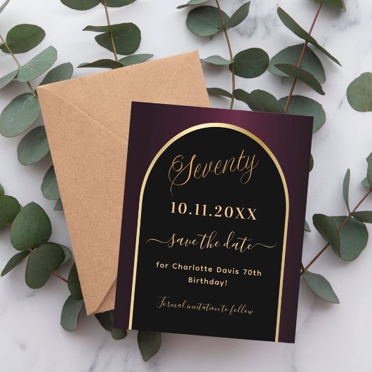 70歳の誕生日ブラックブルゴーニュ予算は日付を保存 チラシ