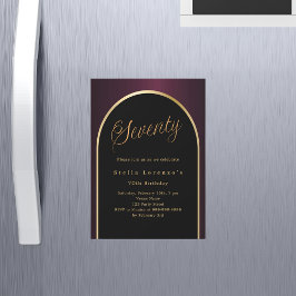 70歳の誕生日ブラックブルゴーニュ金ゴールドアーチ贅沢 マグネット招待状