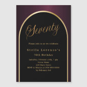 70歳の誕生日ブラックブルゴーニュ金ゴールドアーチ贅沢 マグネット招待状 (正面)