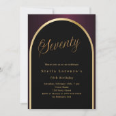 70歳の誕生日ブラックブルゴーニュ金ゴールドアーチ贅沢 招待状 (正面)