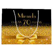 70歳の誕生日ブラックモノグラム金ゴールドエレガント ラージペーパーバッグ (裏面)