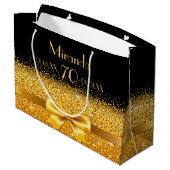 70歳の誕生日ブラックモノグラム金ゴールドエレガント ラージペーパーバッグ (裏面アングル)