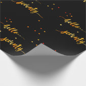 70歳の誕生日ブラック金ゴールドこんにちは70タイポグラフィ ラッピングペーパー (角)