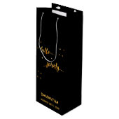 70歳の誕生日ブラック金ゴールドこんにちは70タイポグラフィ ワインギフトバッグ (正面アングル)