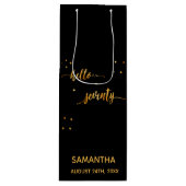 70歳の誕生日ブラック金ゴールドこんにちは70タイポグラフィ ワインギフトバッグ (正面)