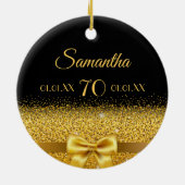 70歳の誕生日ブラック金ゴールドエレガントボウ名 セラミックオーナメント (裏面)