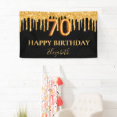 70歳の誕生日ブラック金ゴールドグリッター 横断幕 (インサイチュ)
