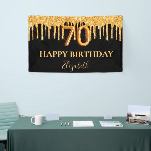 70歳の誕生日ブラック金ゴールドグリッター 横断幕 (トレードショー)