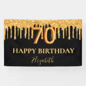 70歳の誕生日ブラック金ゴールドグリッター 横断幕 (横)