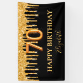 70歳の誕生日ブラック金ゴールドグリッター 横断幕 (縦)