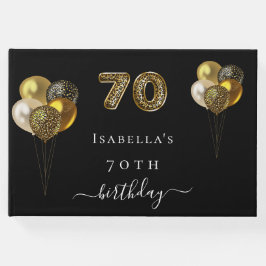 70歳の誕生日ブラック金ゴールドヒョウ動物の誕生日 ゲストブック