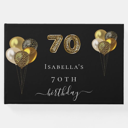 70歳の誕生日ブラック金ゴールドヒョウ動物の誕生日 ゲストブック (正面)