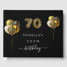 70歳の誕生日ブラック金ゴールドヒョウ動物の誕生日 ゲストブック