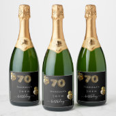 70歳の誕生日ブラック金ゴールドヒョウ風船 スパークリングワインラベル (ボトル)