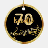 70歳の誕生日ブラック金ゴールド音符名 セラミックオーナメント (裏面)