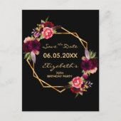 70歳の誕生日ブルゴーニュフローラブラック日付を保存 ポストカード (正面)