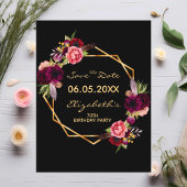 70歳の誕生日ブルゴーニュフローラブラック日付を保存 ポストカード