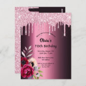 70歳の誕生日ブルゴーニュ紫のグリッター ポストカード (正面/裏面)