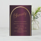 70歳の誕生日ブルゴーニュ金ゴールドアーチスクリプトラグジュアリー 招待状 (スタンド正面)