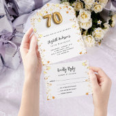 70歳の誕生日ホワイトスター金ゴールドパーティーRSVP オールインワン招待状