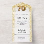 70歳の誕生日ホワイト金ゴールドパーティーRSVP オールインワン招待状 (内側)