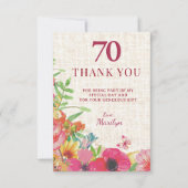 70歳の誕生日ボールドフラワーリネン感謝 サンキューカード (正面)
