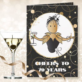 70歳の誕生日マティーニの乾杯 女性の漫画カード カード