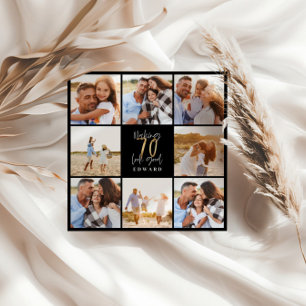 70歳の誕生日モダンブラック&金ゴールド写真コラージュ