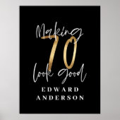 70歳の誕生日モダンブラック&金ゴールド写真コラージュ ポスター (正面)