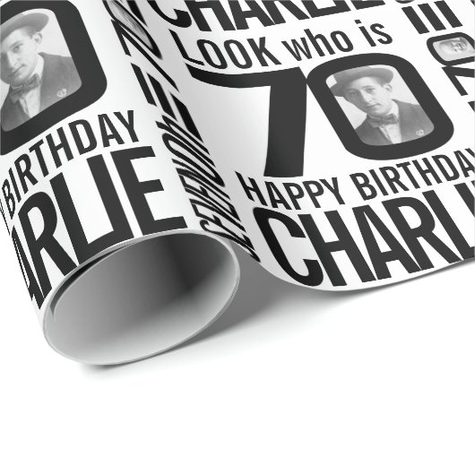 70歳の誕生日モノロルック70カスタムの写真と名前 ラッピングペーパー (ロールコーナー)